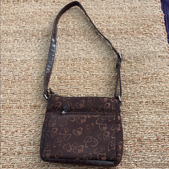 Brown Heart Pattern Cross Body Shoulder Bag - Picture 4 of 8